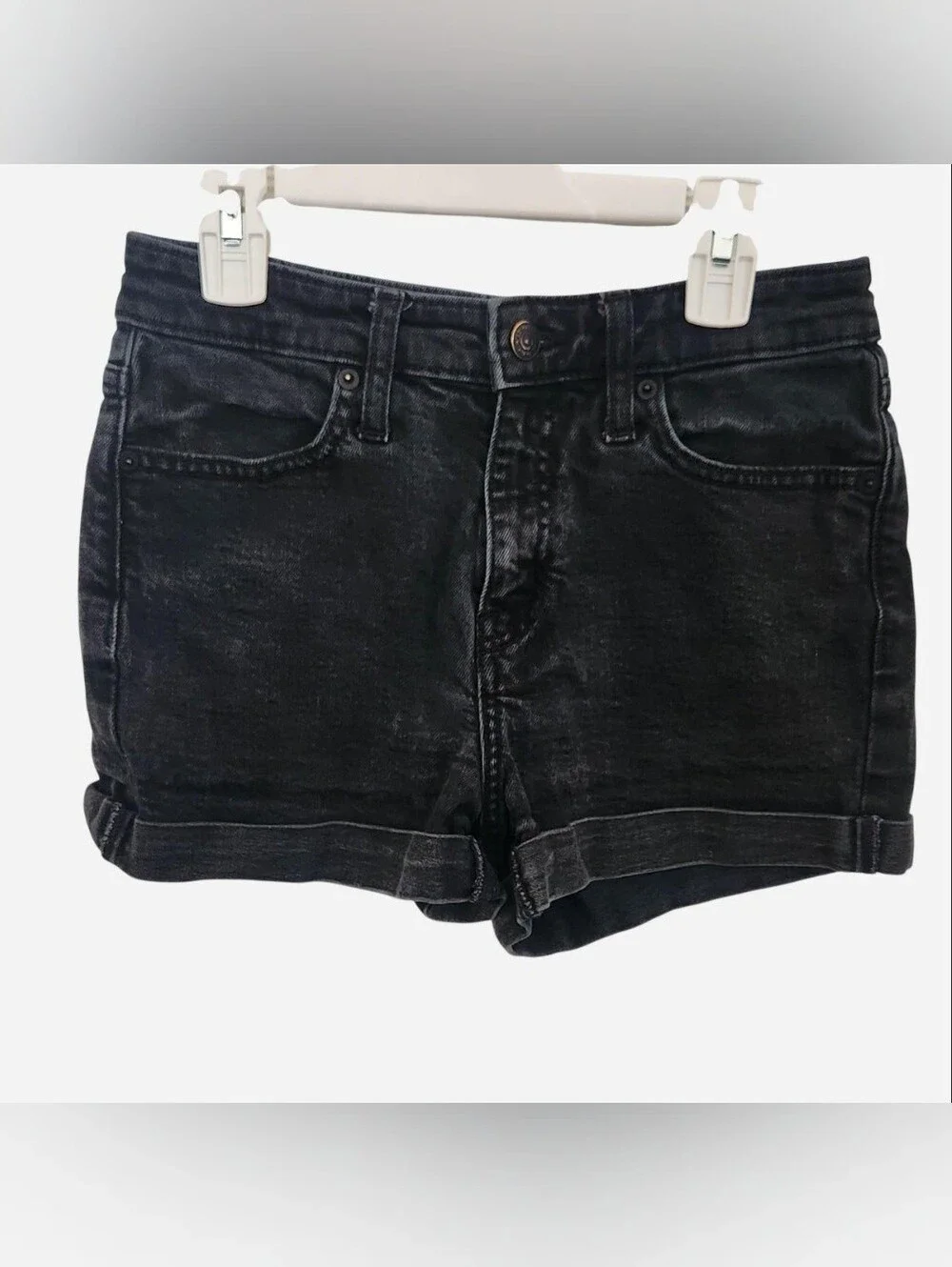 Black Washed High Waisted Cuffed Denim Shorts